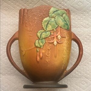 Artistic Roseville Brown and Green Fuchsia flowers Vase (repaired) 1939